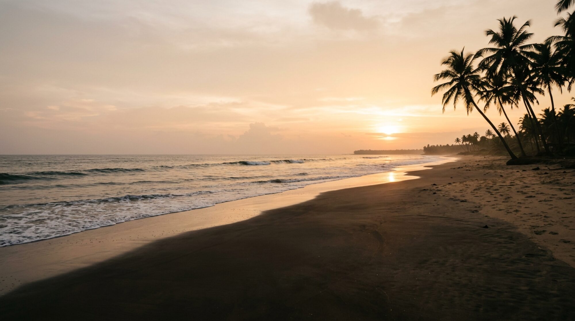 A wide beach at golden hour